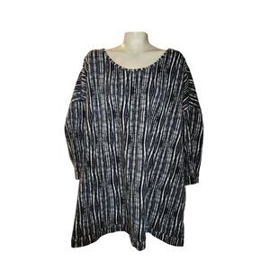 Catherines 4X Black White Stripe Long Sleeve Zipper Accent Tunic Top Plus Size‎